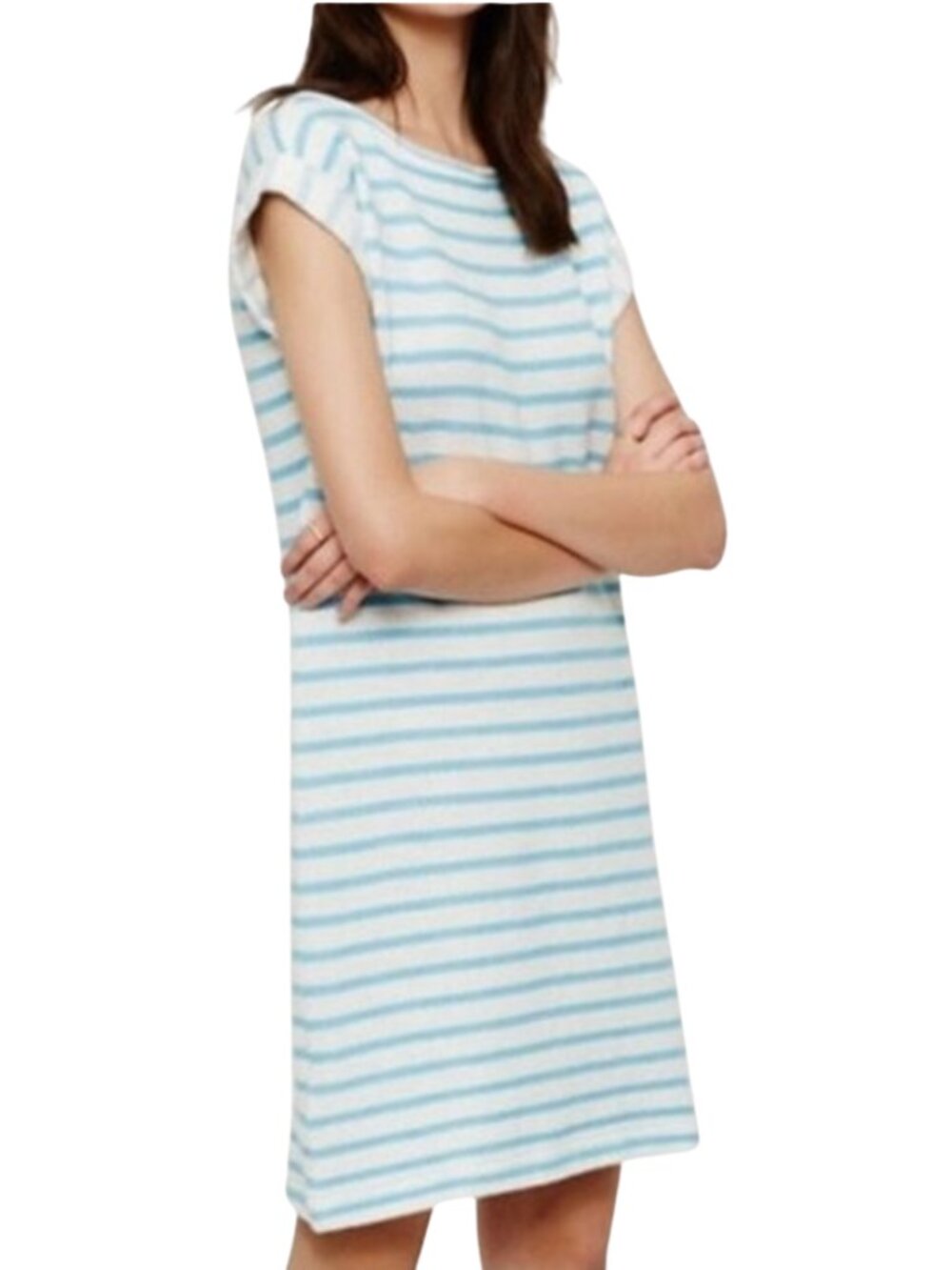 Lou & Grey Striped Cotton Sweater Dress XS Petite Blue White Beach Coverup Coast